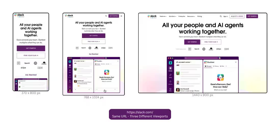 Three screenshots of a same in different viewports