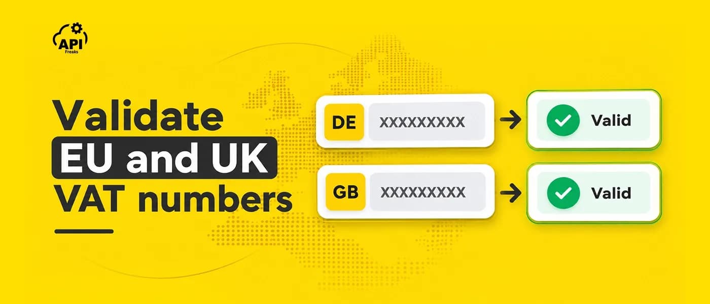 Two VAT number chips, one EU and one UK, each passing a check and showing a valid result