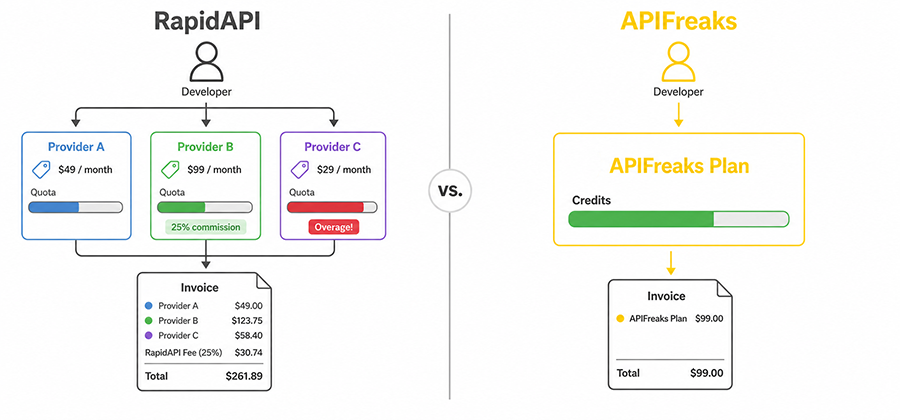RapidAPI multi-provider billing vs APIFreaks single subscription plan